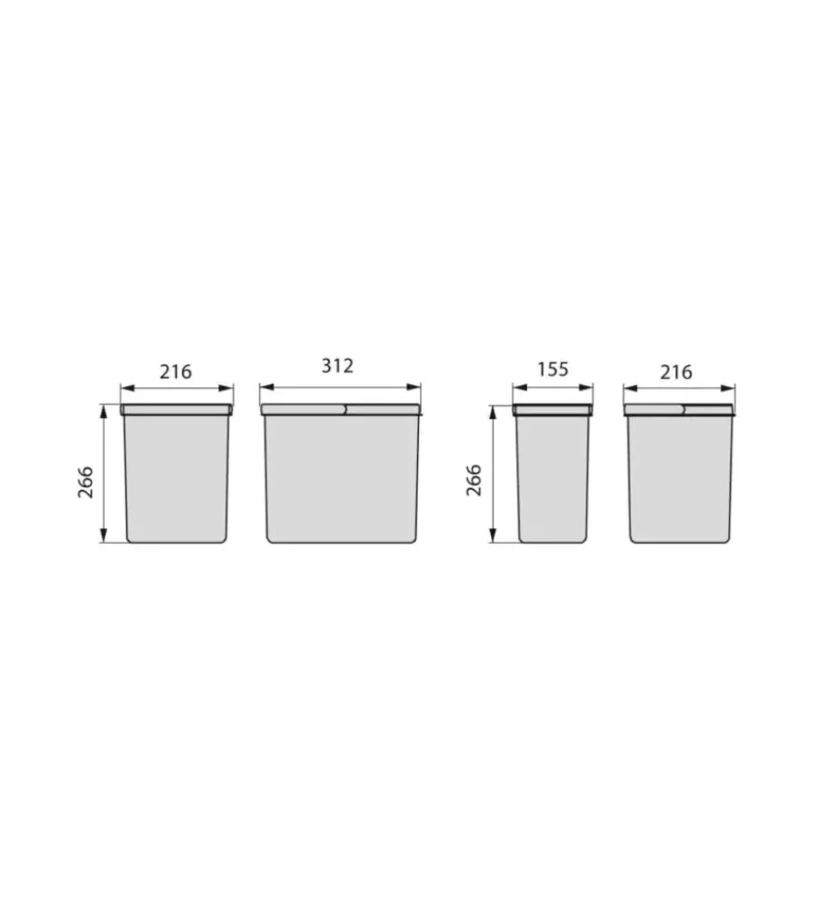 Raccolta Differenziata-Emuca 4 contenitori in plastica grigio antracite, 2x15 lt 2x7 lt