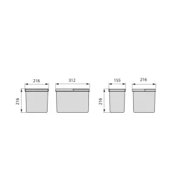 Clearance 3 contenitori per la raccolta differenziata plastica grigia, 1x12 lt 2x6 lt Raccolta Differenziata