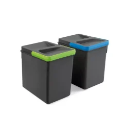 Emuca Raccolta Differenziata|2 contenitori riiuti in plastica grigio antracite, 6 lt