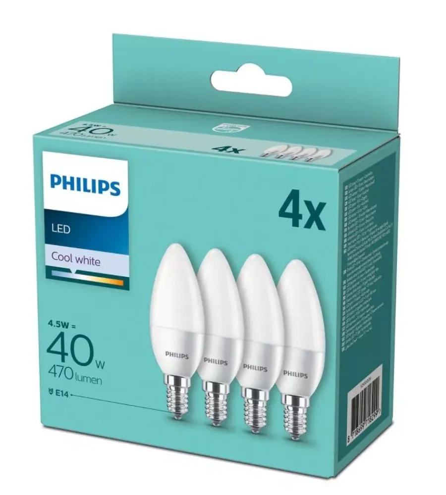 Lampadine-Philips 4 lampadine led 5w 470lm, e14