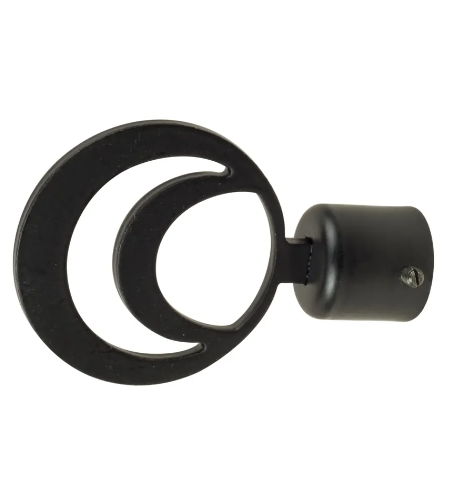 Tessile D'Arredo- 2 pomoli neri a cerchio terminale per tubo tende diametro 20 mm