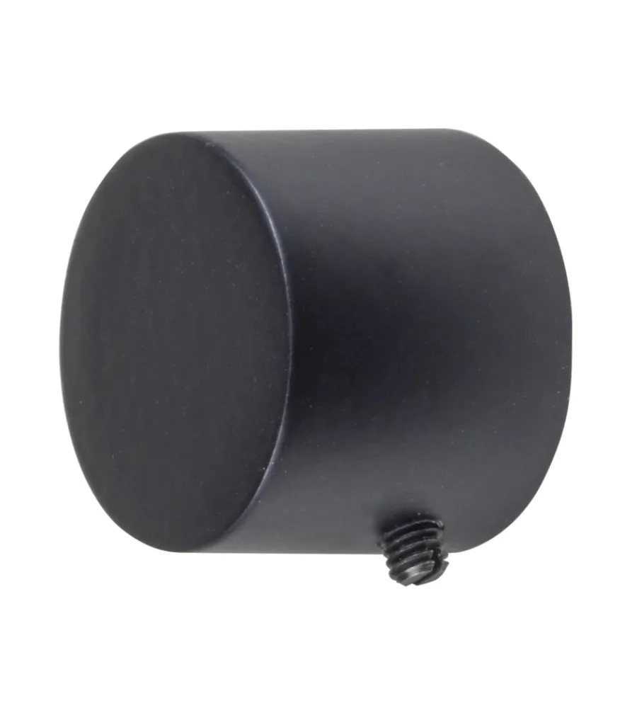 Tessile D'Arredo- 2 pomoli neri a tappo terminale per tubo tende diametro 20 mm