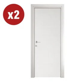 Porte, Scale E Pavimenti- 2 porte battenti da interno reversibili in frassino bianco, 80x200 cm