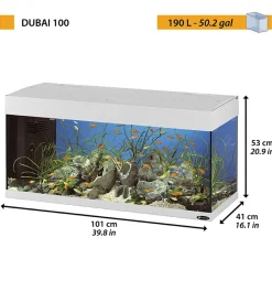 Hot Acquario dubai 100 bianco con led -101 x 41 x h 53 cm - 190 l - Acquariologia