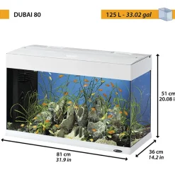New Acquario dubai 80 bianco con led - 81 x 36 x h 51 cm, 125 l - Acquariologia