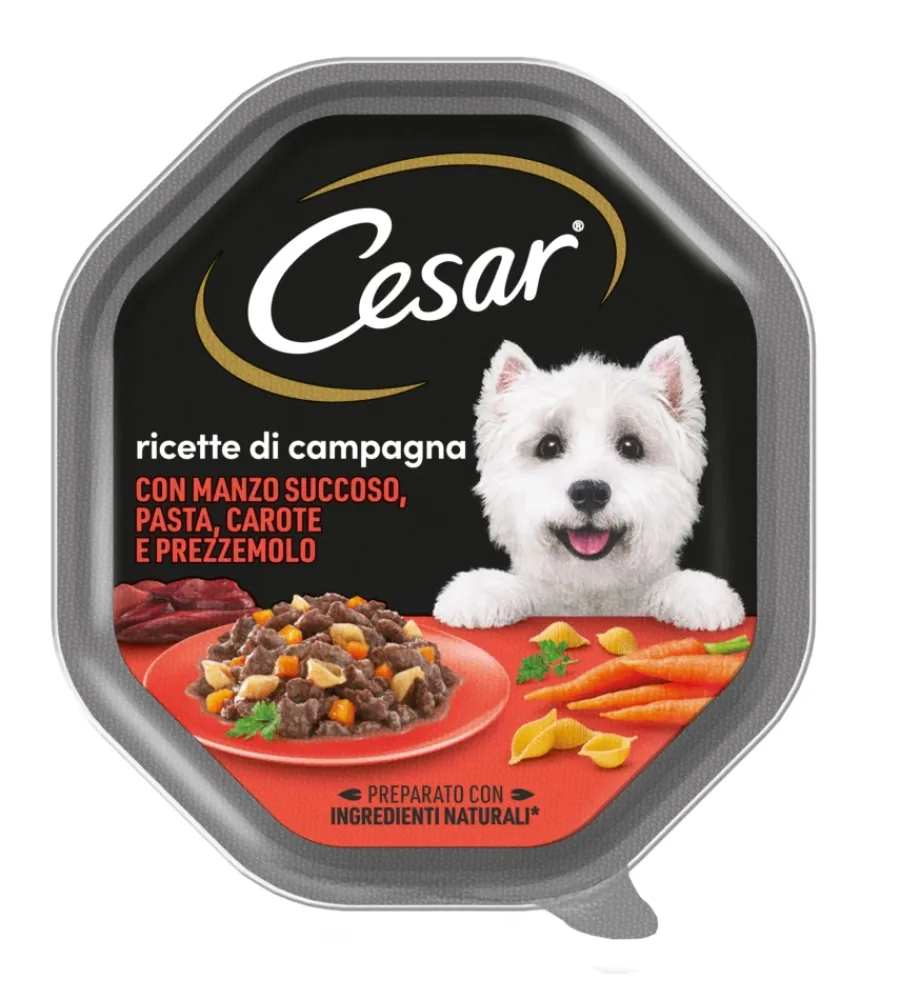 Alimenti Umido Cane|Alimento umido per cani cesar "ricette di campagna" con manzo succoso, carote e prezzemolo 150 gr