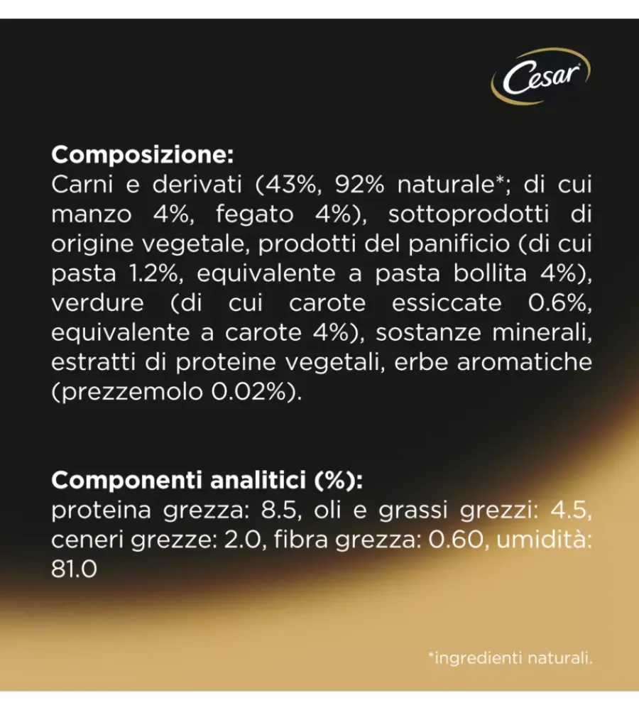 Alimenti Umido Cane|Alimento umido per cani cesar "ricette di campagna" con manzo succoso, carote e prezzemolo 150 gr