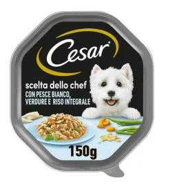 Alimenti Umido Cane- Alimento umido per cani cesar "scelta dello chef" con pesce bianco, riso e verdure 150 gr