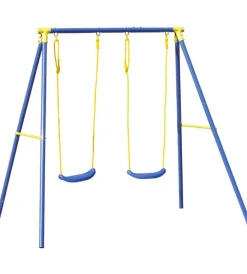 Giochi E Casette Bimbo|Altalena doppia per bambini essenza "2 misura" in acciaio e plastica colore blu 209x142x182 cm