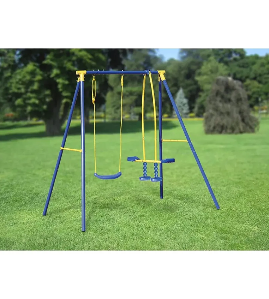Giochi E Casette Bimbo- Altalena per bambini con cavalluccio essenza "3 misura" in acciaio e plastica colore blu, 187x142x182 cm