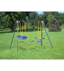 Altalena per bambini essenza "5 misura" con seggiolino, cavalluccio e gondola in acciaio e plastica colore blu 270x142x182 cm Giochi E Casette Bimbo