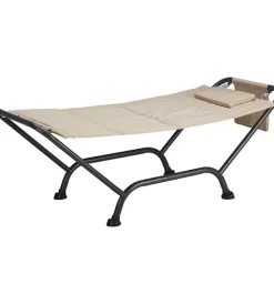 Mobili Da Giardino E Accessori- Amaca da esterno essenza "maldive" con supporto in acciaio e pvc colore beige 230x98x82 cm