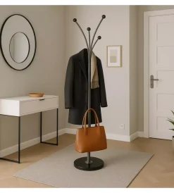 BellaHome Decorazione Ambienti|Appendiabiti in metallo con pomelli neri e base in metallo, 38x38x187 cm
