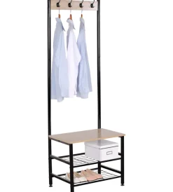 Mobili Da Ingresso- Appendiabiti in metallo nero e ripiani legno, 60x40x175 cm
