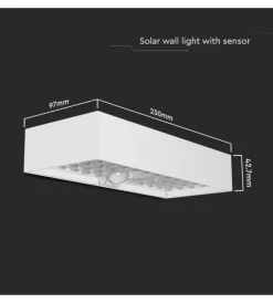 Outlet Applique bianca 6w con pannello solare e sensore movimento, 9,7x23x4,27 cm Illuminazione Per Esterno