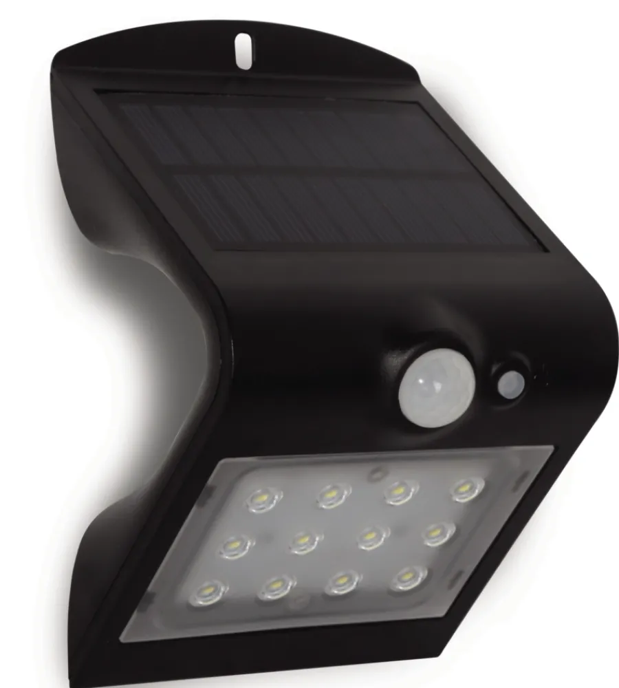 Illuminazione Per Esterno- Applique da esterno solare crepuscolare con sensore di movimento colore nero, 1,5 w 4000 k