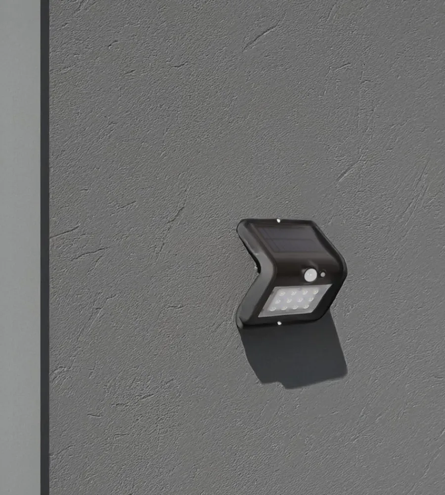 Illuminazione Per Esterno- Applique da esterno solare crepuscolare con sensore di movimento colore nero, 1,5 w 4000 k