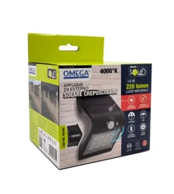 Illuminazione Per Esterno- Applique da esterno solare crepuscolare con sensore di movimento colore nero, 1,5 w 4000 k