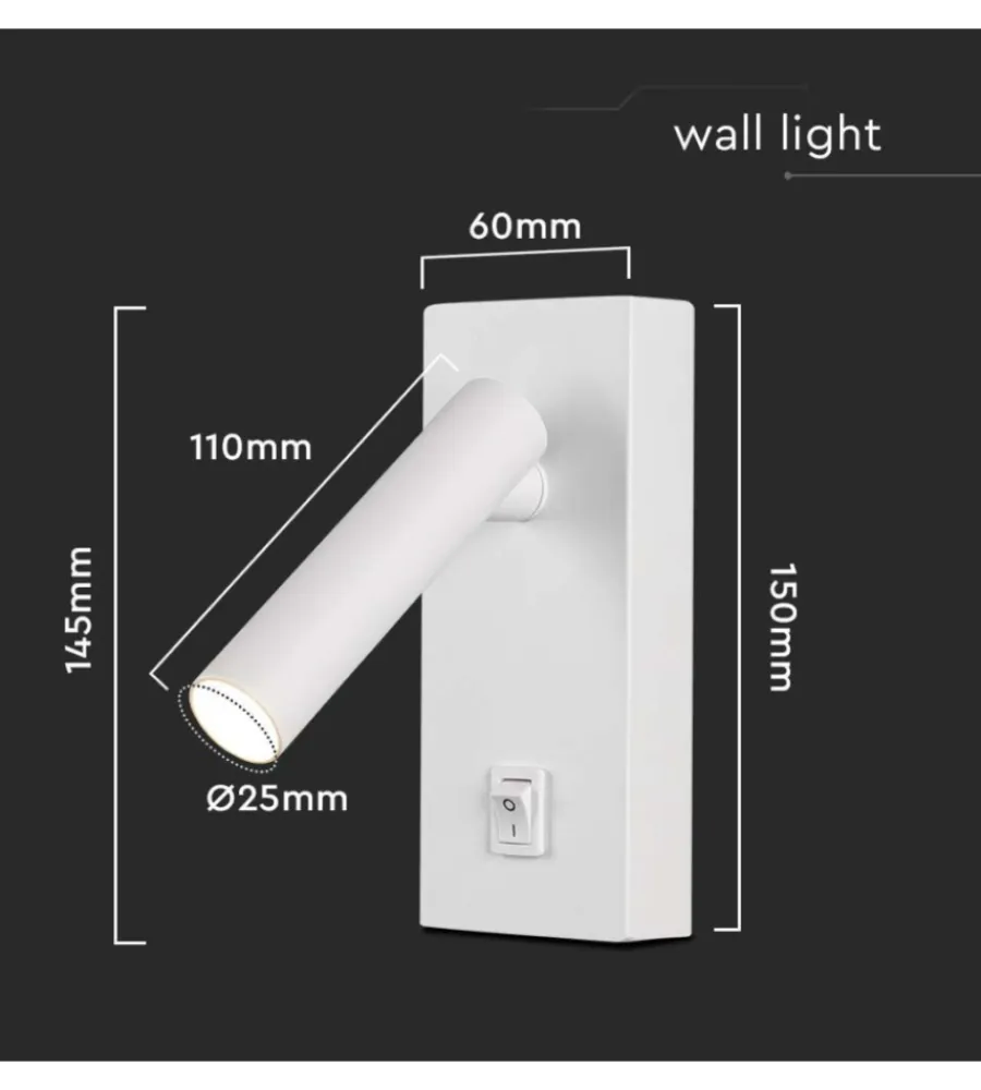 Illuminazione Per Interno- Applique da hotel bianca per lettura 2w, 4000k
