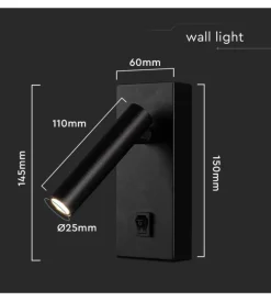 Hot Applique da hotel nera per lettura 2w, 3000k Illuminazione Per Interno