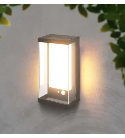 Illuminazione Per Esterno- Applique grigio scuro a led con pannello solare 3000k, 8,3x12,6x25,2 cm