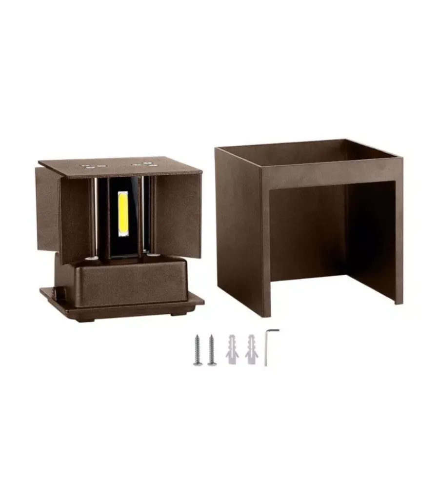 Illuminazione Per Esterno|Applique led da esterno quadrata a doppio fascio luminoso vtac marrone 3000k