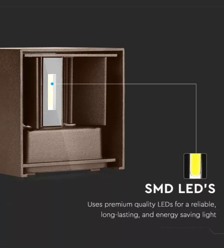 Illuminazione Per Esterno|Applique led da esterno quadrata a doppio fascio luminoso vtac marrone 3000k