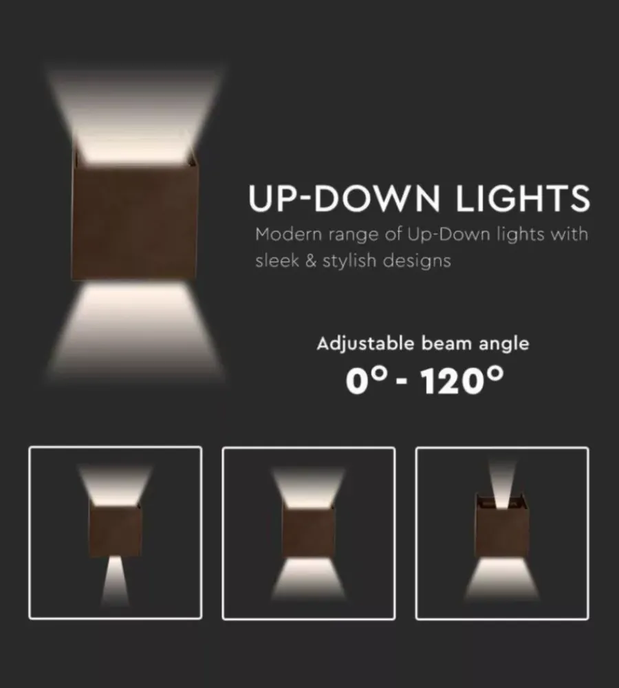 Illuminazione Per Esterno|Applique led da esterno quadrata a doppio fascio luminoso vtac marrone 3000k