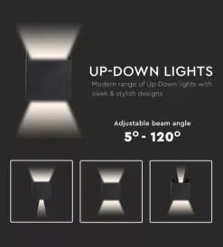 Illuminazione Per Esterno- Applique led da esterno quadrata a doppio fascio luminoso vtac nero 4000k
