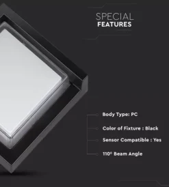 Illuminazione Per Esterno- Applique led da esterno quadrata semicoperta vtac nero 3000k 7w