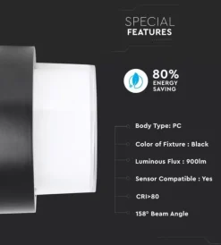 Illuminazione Per Esterno- Applique led da esterno rotonda scoperta vtac nero 3000k 12w