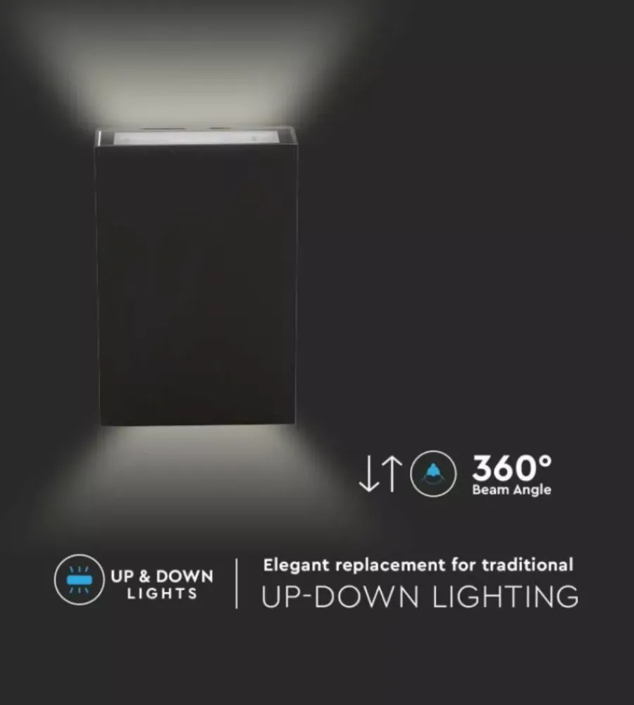 Discount Applique led da esterno rettangolare verticale a doppio fascio luminoso vtac nero 3000k Illuminazione Per Esterno