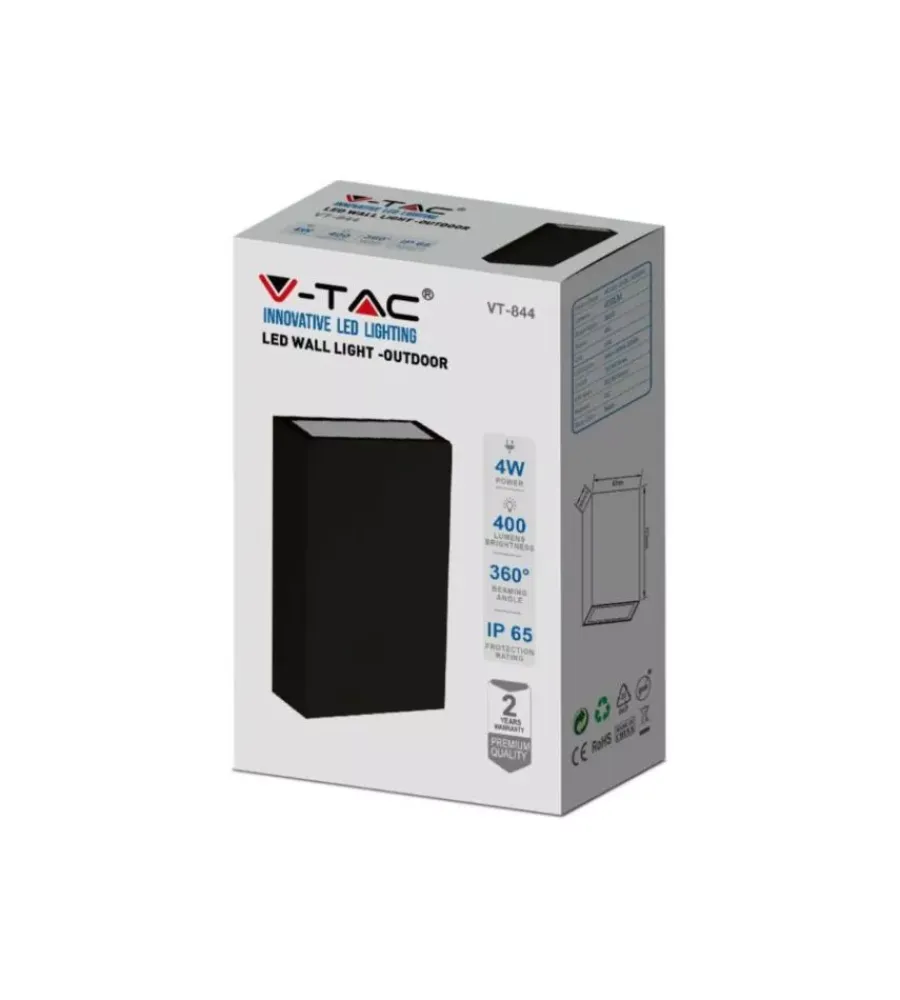 Discount Applique led da esterno rettangolare verticale a doppio fascio luminoso vtac nero 3000k Illuminazione Per Esterno