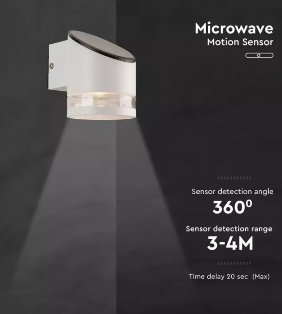 Illuminazione Per Esterno|Applique led da esterno vtac bianco cilindrica obliqua con sensore 3000k