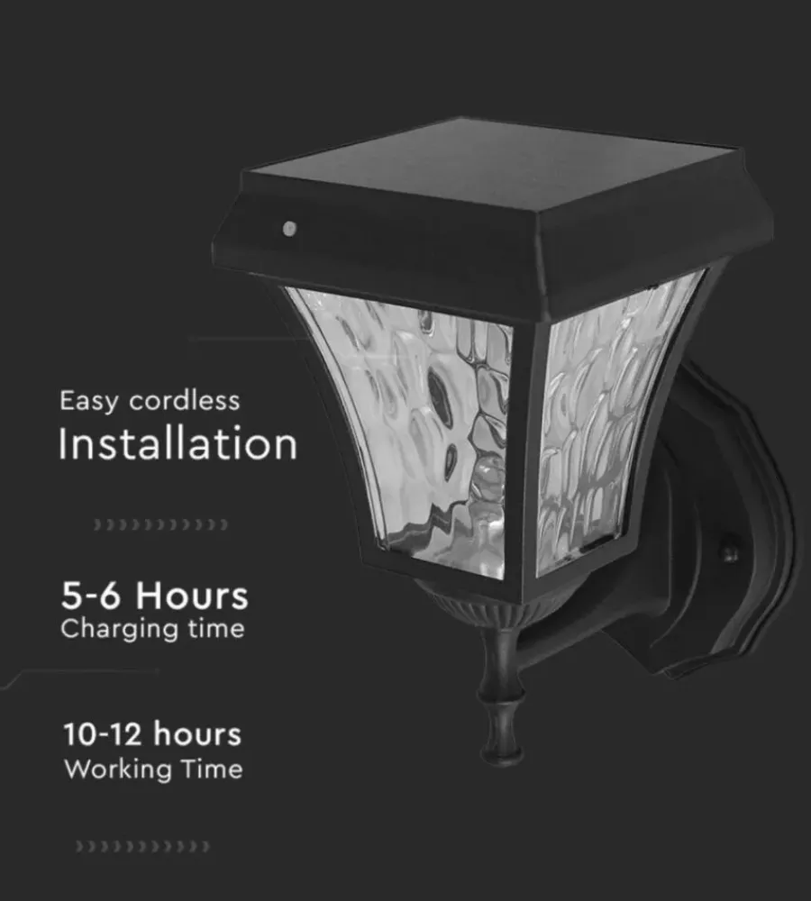 Illuminazione Per Esterno|Applique led solare a muro da esterno vtac nero 3000+4000+6000k
