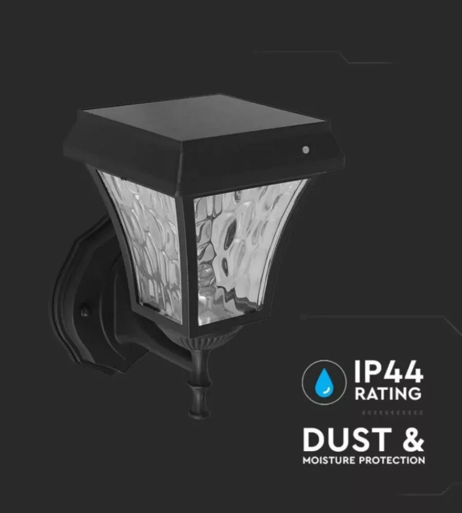 Illuminazione Per Esterno|Applique led solare a muro da esterno vtac nero 3000+4000+6000k