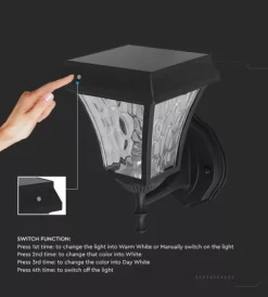 Illuminazione Per Esterno|Applique led solare a muro da esterno vtac nero 3000+4000+6000k