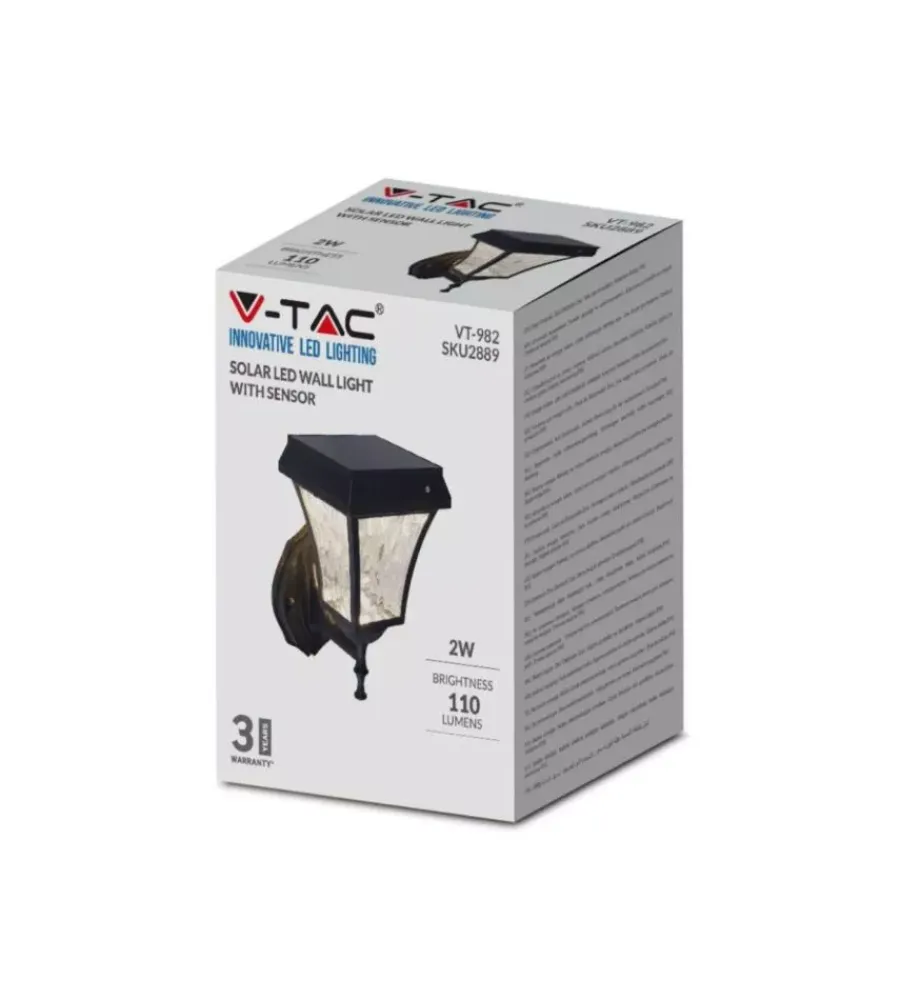 Illuminazione Per Esterno|Applique led solare a muro da esterno vtac nero 3000+4000+6000k