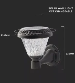 Illuminazione Per Esterno- Applique led solare da esterno vtac a cono con telecomando 3in1