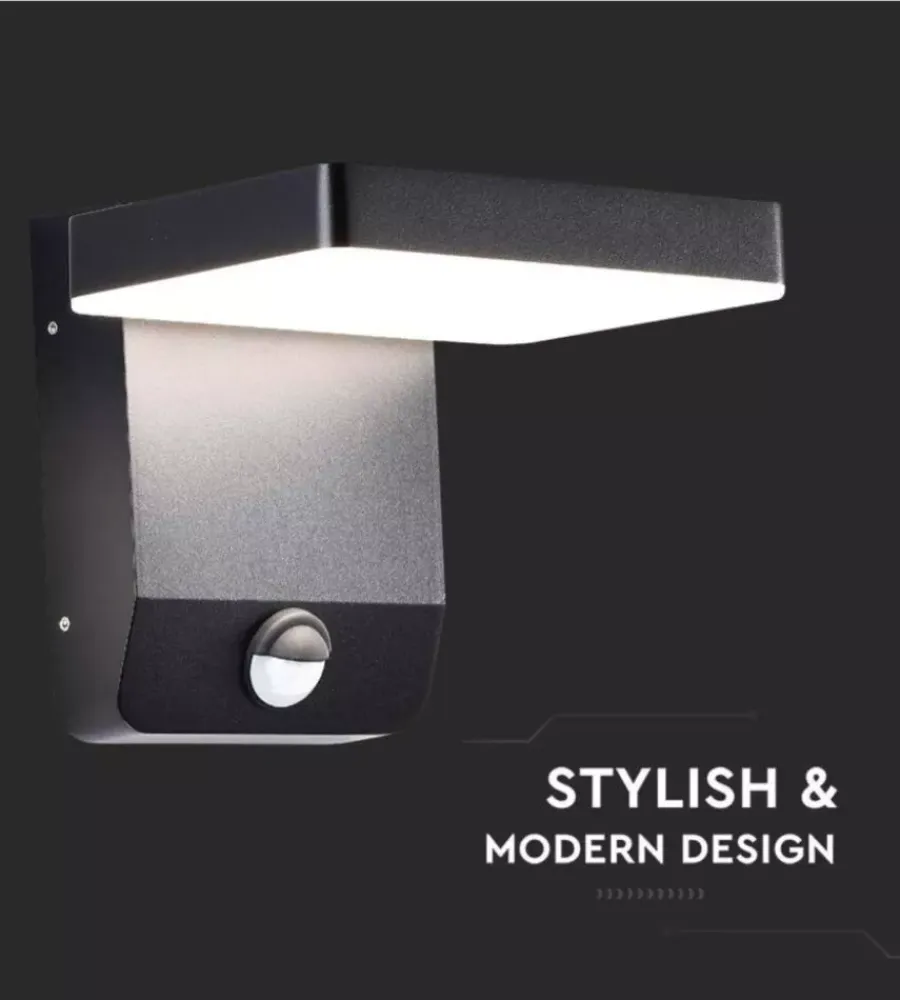 Illuminazione Per Esterno|Applique led solare da esterno quadrata vtac nero 4000k