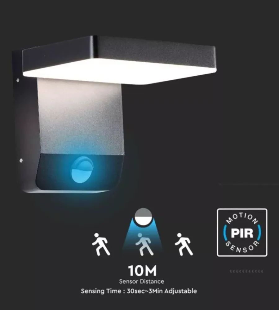 Illuminazione Per Esterno|Applique led solare da esterno quadrata vtac nero 4000k
