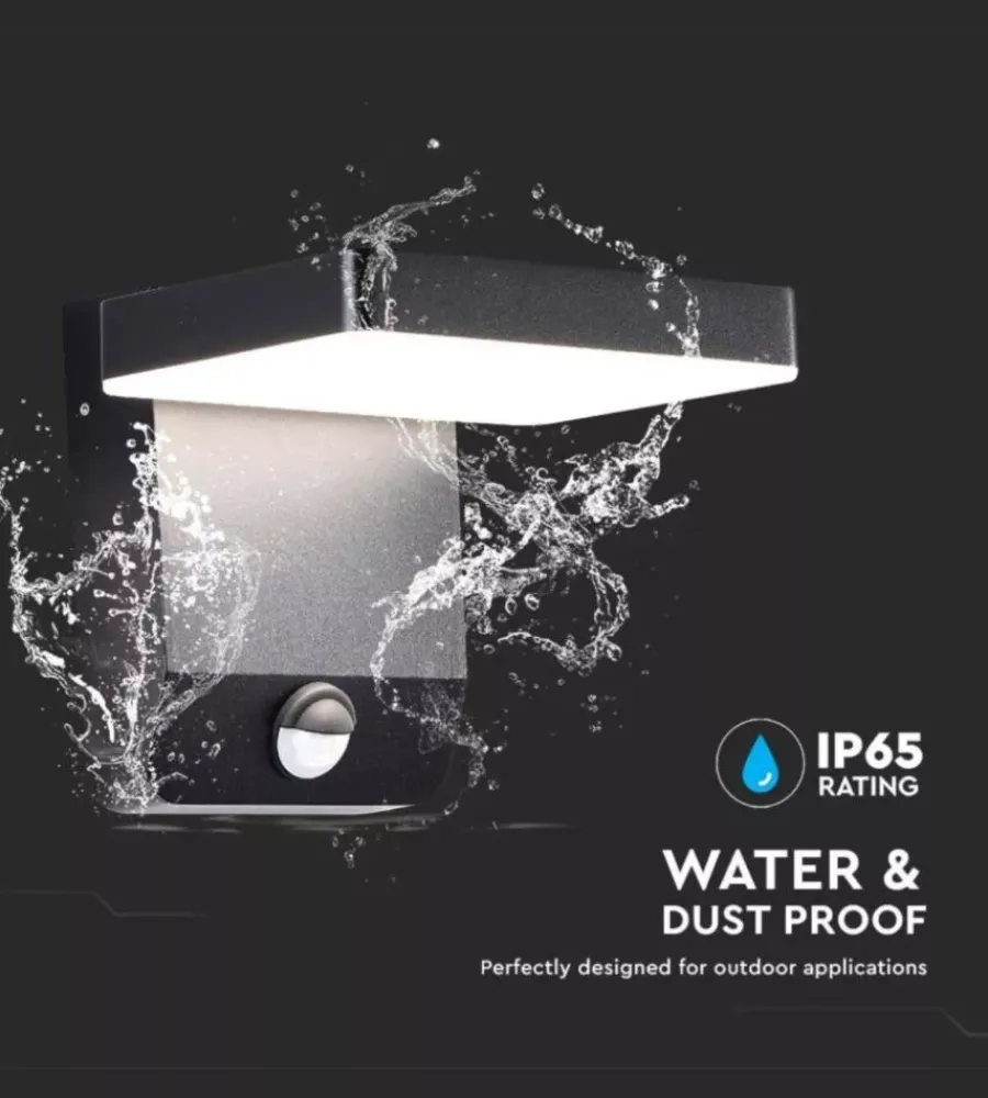 Illuminazione Per Esterno|Applique led solare da esterno quadrata vtac nero 4000k