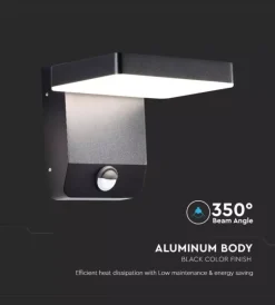 Illuminazione Per Esterno|Applique led solare da esterno quadrata vtac nero 4000k