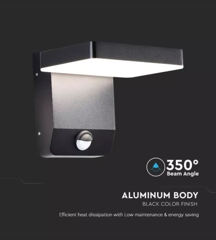 Illuminazione Per Esterno|Applique led solare da esterno quadrata vtac nero 4000k