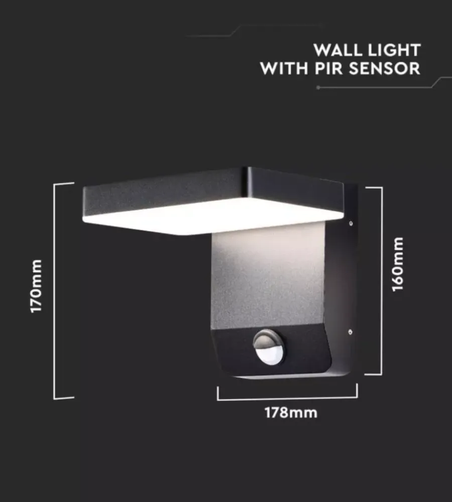 Illuminazione Per Esterno|Applique led solare da esterno quadrata vtac nero 4000k