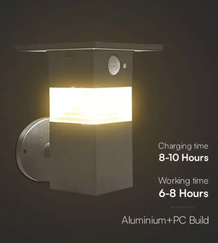 Illuminazione Per Esterno|Applique led solare da esterno vtac nero con sensore 3000k