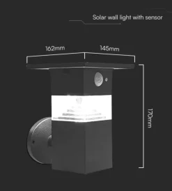 Illuminazione Per Esterno|Applique led solare da esterno vtac nero con sensore 3000k