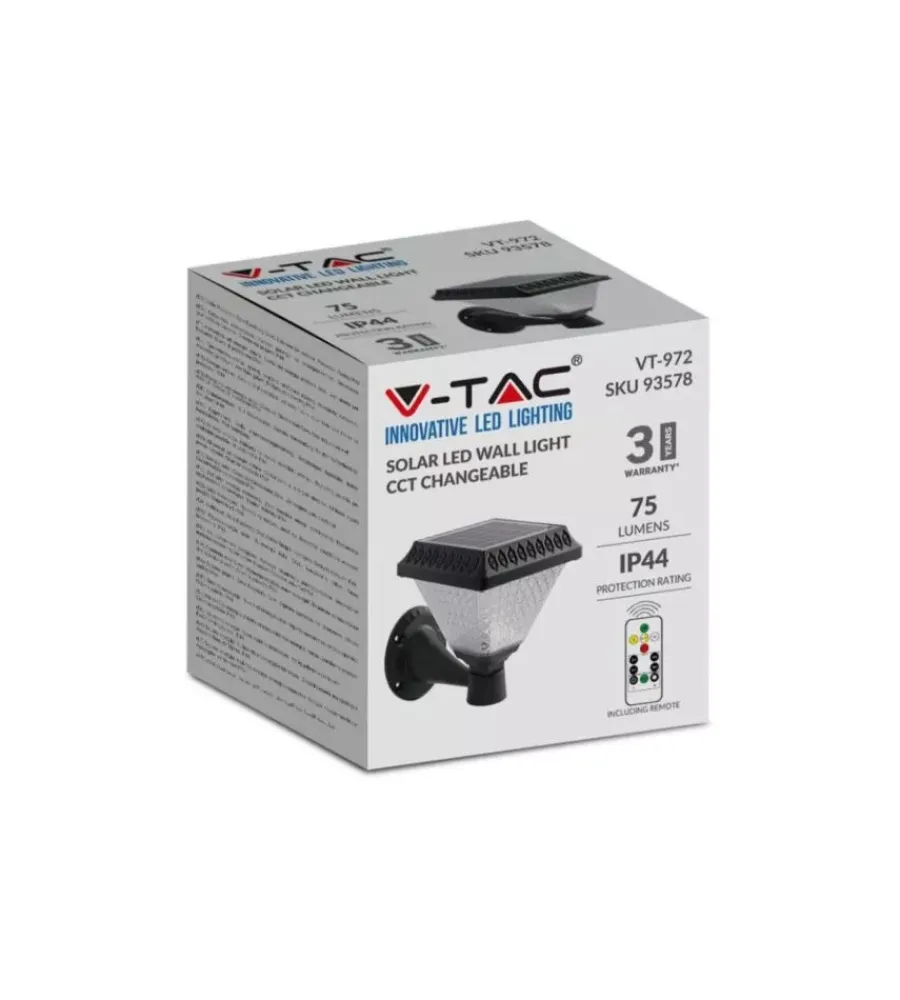 New Applique led solare vtac nero a piramide con telecomando 3in1 Illuminazione Per Esterno