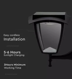 Illuminazione Per Esterno- Applique led solare vtac nero 3000+6000k