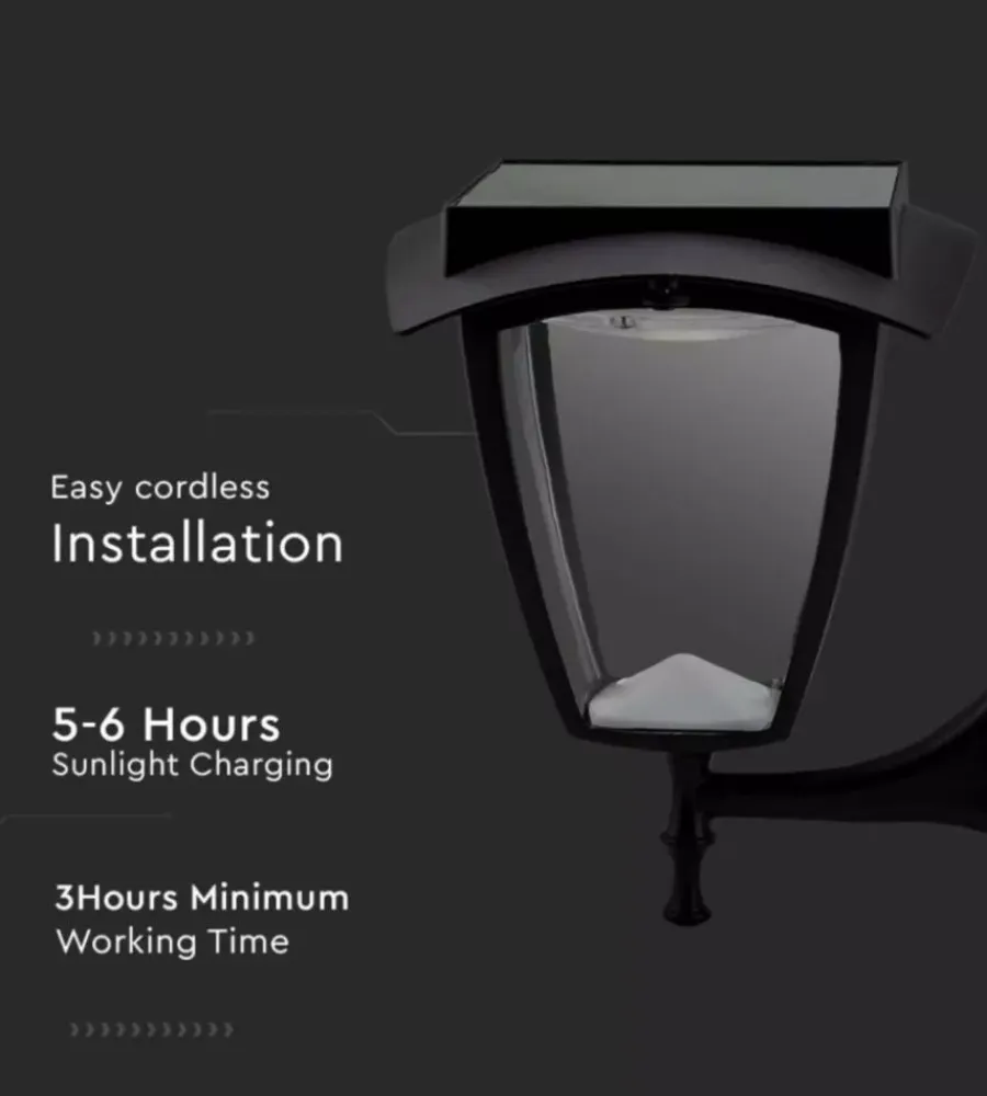 Illuminazione Per Esterno- Applique led solare vtac nero 3000+6000k